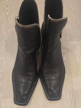 Alexander Wang Women's Black Leather Ankle Booties with Silver Zipper Trim